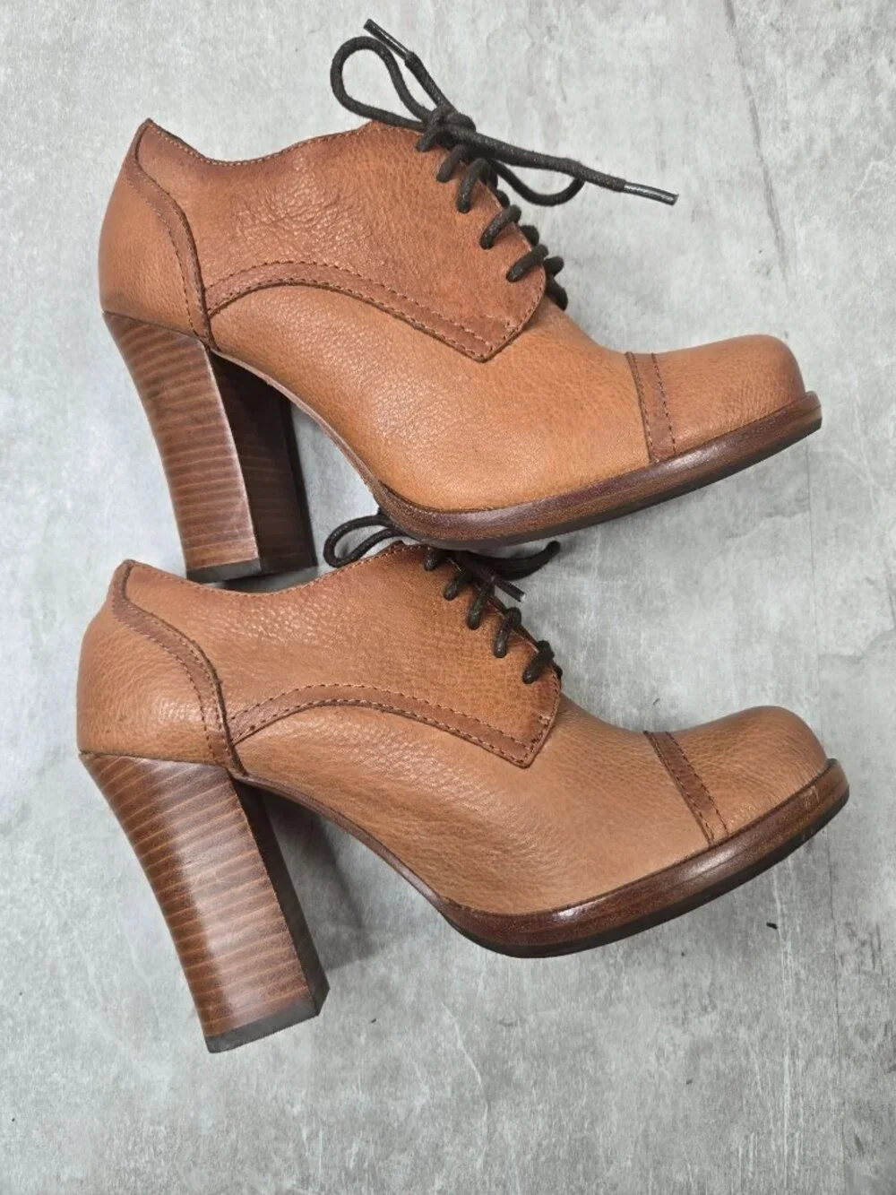 Lace Up Oxford Pump 8.5 Brown Leather Heeled Dress Shoe Academia Retro Victorian - Picture 5 of 12
